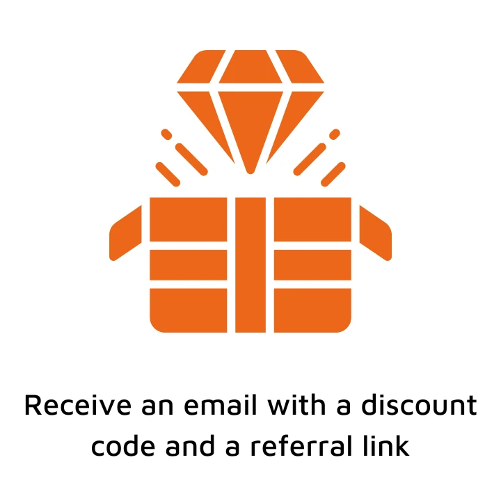 Receive an email with a discount code and a referral link